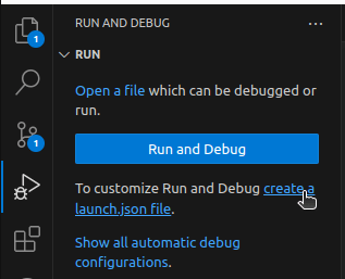 The welcome screen of VSC's Run and Debug view